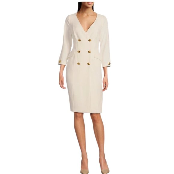 Donna Karan New York NWT $189 Cady Crepe V-Neck Jacket Dress, Ivory Women's 8 - Picture 1 of 11